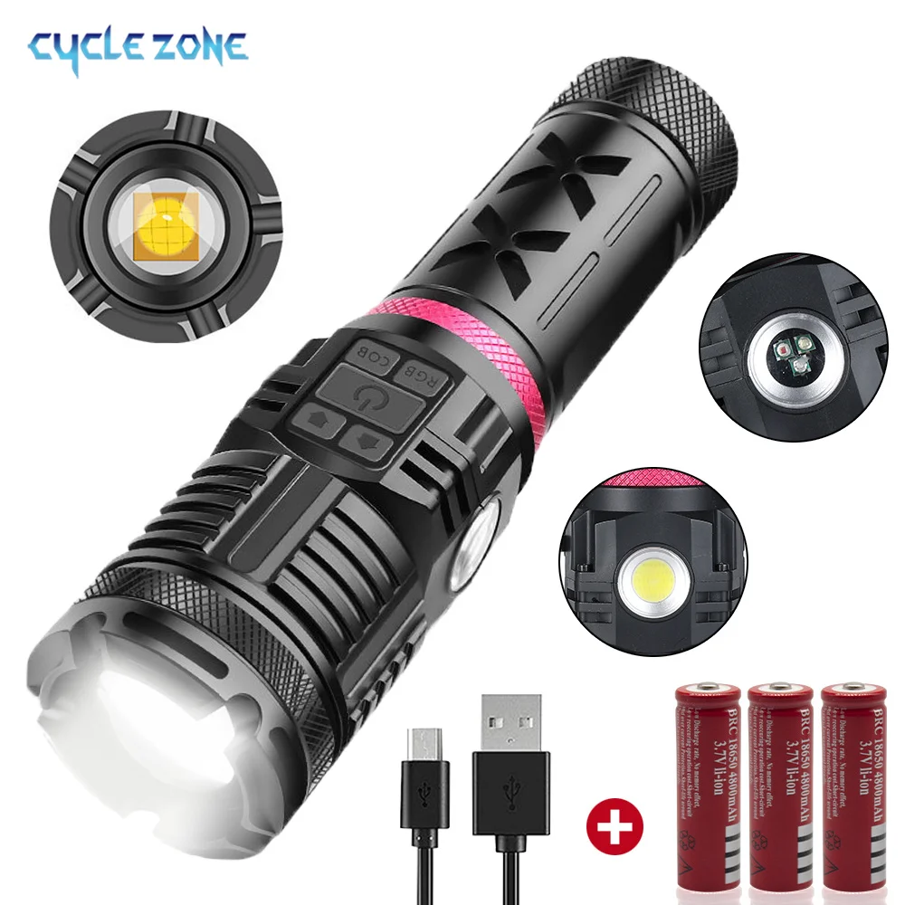 

CycleZone Pro Powerful Flashlight 5 Light Mode USB Rechargeable Super Bright Flash Light With COB LED Light for Camping Hiking