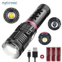 cyclezone pro powerful flashlight 5 light mode usb rechargeable super bright flash light with cob led light for camping hiking