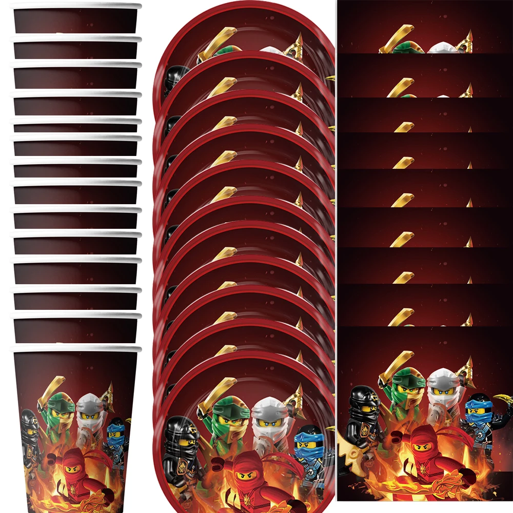 60 шт./лот детские сувениры на тему Ниндзяго чашки тарелки салфетки набор посуды