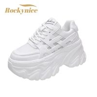 white chunky sneakers women new 2022 autumn hidden heel platform sports dad shoes woman lace up breathable mesh casual shoes 8cm