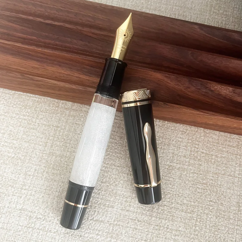 Фото Перьевая ручка Majohn P139 Lovely Black Rock Piston # Наконечник 8 футов/м, латунная поршневая система, серые акриловые подарочные ручки для письма №4