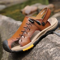 golden sapling fashion summer mens sandals genuine leather shoes slip on leisure sandals outdoor beach shoes retro men footwear