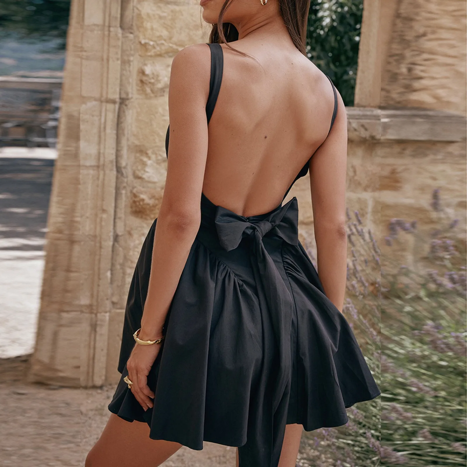 Женское модное однотонное платье без рукавов с бантом-бабочкой и открытой спиной