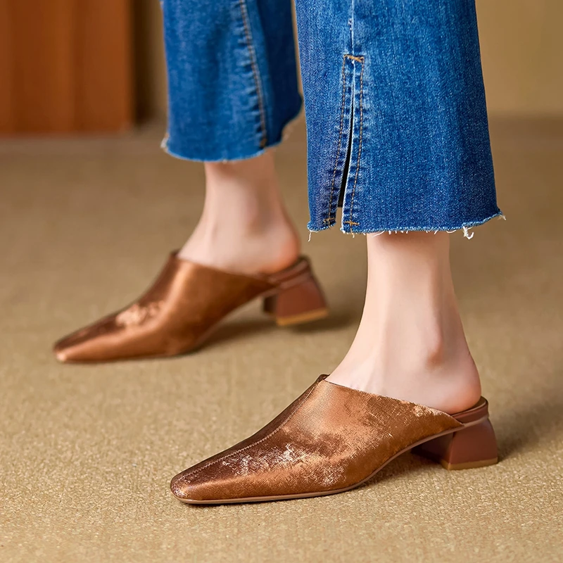 Женские кожаные ретро-тапочки Baotou Muller простые и удобные тапки большого размера с