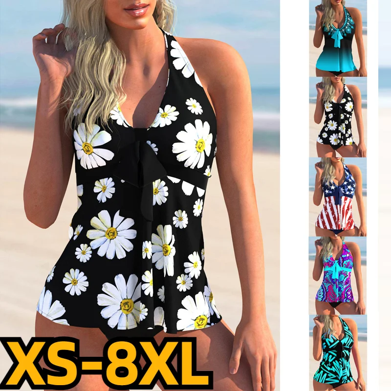 

Женский купальник-танкини с принтом в новом дизайне, комплект бикини, летний купальный костюм, пляжная одежда в стиле ретро, бикини, купальник-монокини свободного размера