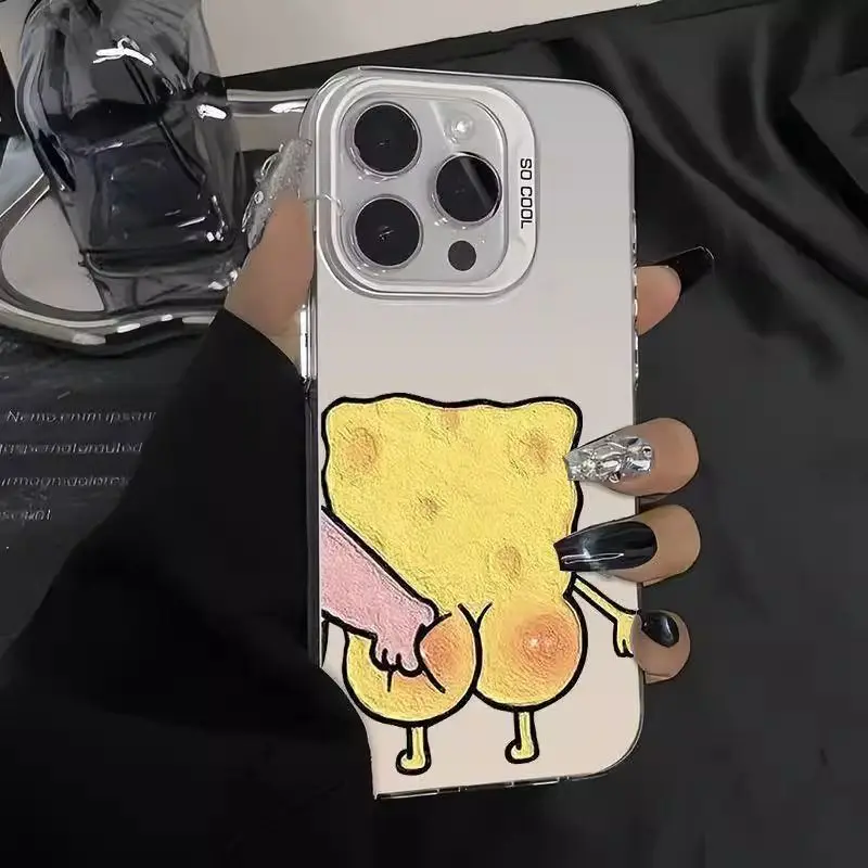 Фото Милый чехол с Губкой Бобом и Патриком Старом для iPhone 17, iPhone 16 Pro, 13/12, XS, цветной серебристый противоударный чехол, подарок на день рождения №4