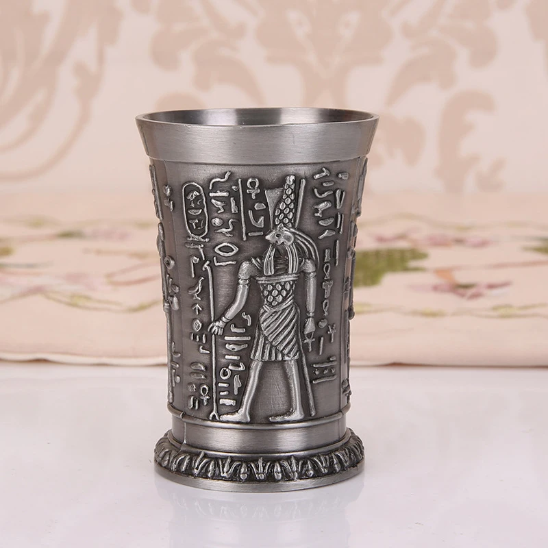 

Metal Cocktail glass Bar Creative Egypt Kitchen Liquor Non slip Restaurant Whiskey Wine Ancient Carved Pattern