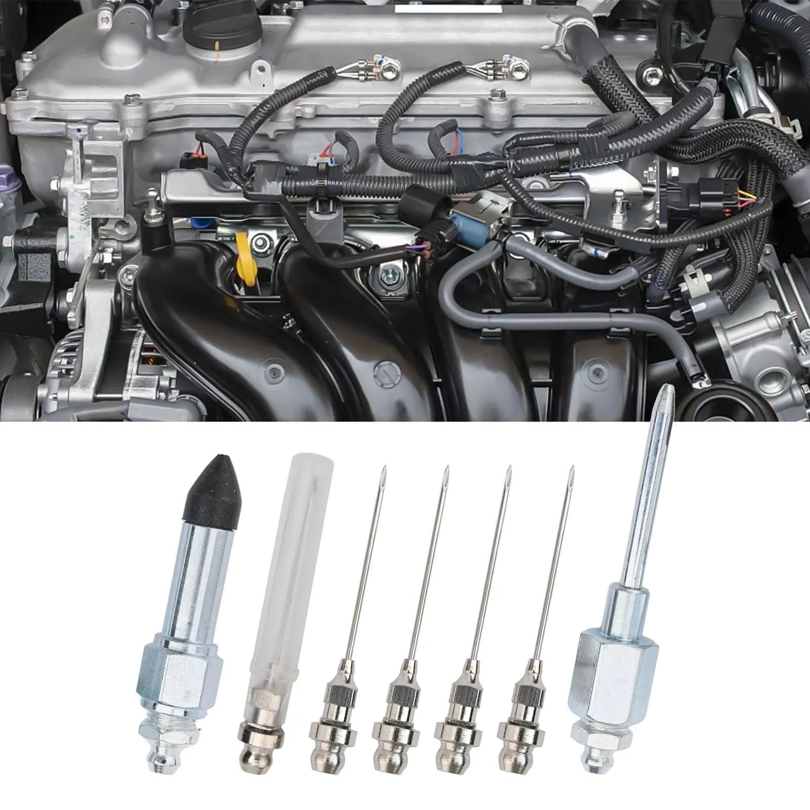 

Комплексный набор игл для смазки, 7 предметов, включая насадки и дозатор для оптимальных смазочных решений.