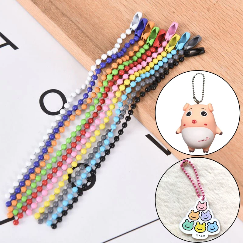 

10Pcs Colorful 2.4MM Ball Bead Chain 12cm Dog/Label Hand Tag Bulk Chain With Connector For DIY Key Chain Jewelry Findings