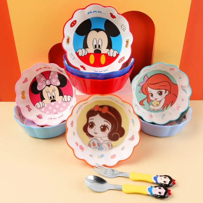 

Disney Children's Bowl Cartoon Melamine Tableware Boy's Girl's Baby Anti-fall Thickened Square Bowl with Handle Cartoon Safety