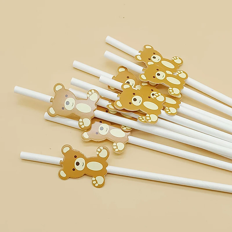 

20 Pcs Creative Party Disposable Straw Decoration Cute Bear Paper Straw Eco-Friendly Juice Milk Tea Beverage Drinkware