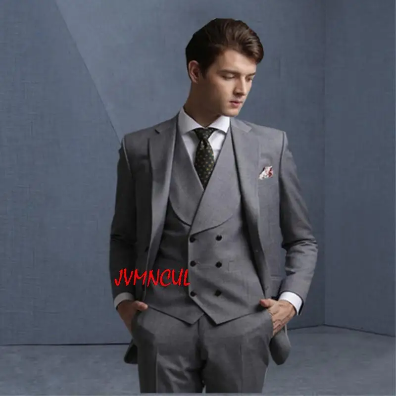

New Arrival Grey Mens Suits Dinner Party Prom Groom Tuxedos Groomsmen Wedding Blazer Suit Terno Masculino Slim Fit 3 Pieces