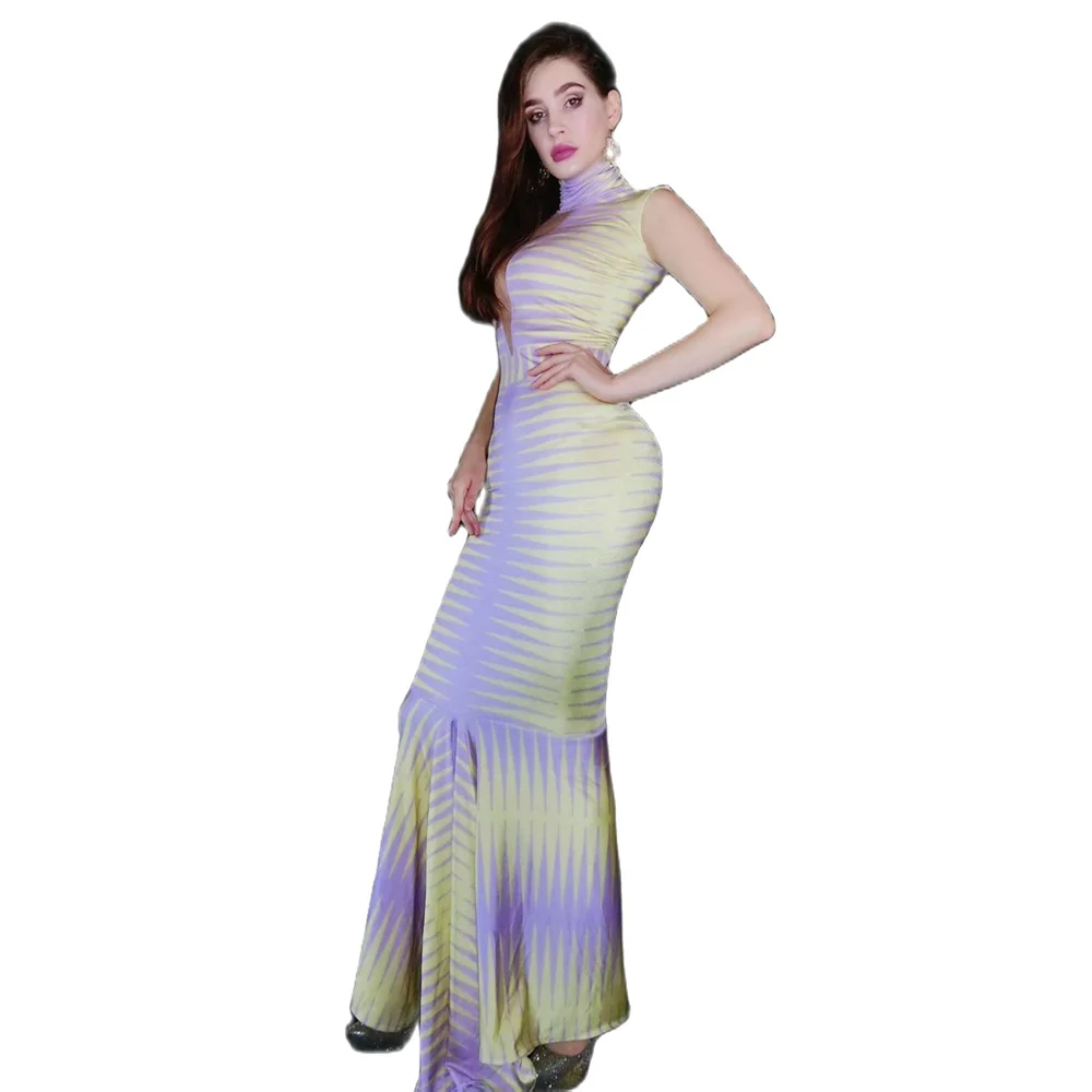 

Women Birthday Celebrate Long Dress Sleeveless Sexy Evening Skinny Dress Singer Dance Stage Costumes