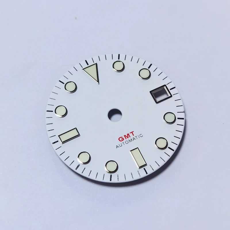 2 Белый циферблат NH34 GMT Абалон Черный Солнечный Блик Классическая серия для движения NH34A 28,5 мм Запчасти для часов Universal. BGW9 C3 Люминесцентный покрытие.