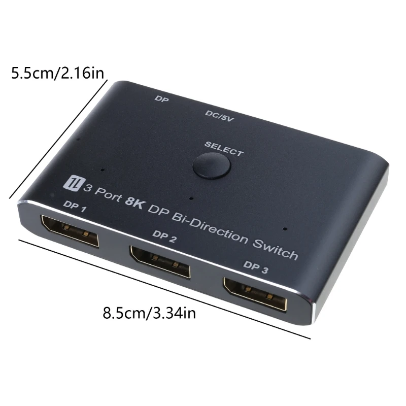 Переключатель DisplayPort 8K30hx двунаправленный 3-портовый адаптер DP1.4 для нескольких