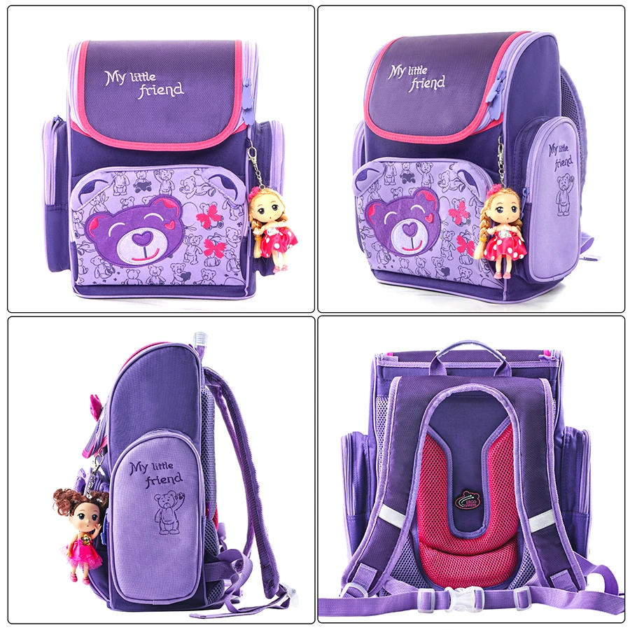 Kids Cartoon Bear 1-001 School Bags for Girls Primary Students School Backpack Children's Purple Schoolbag Mochila Escolar