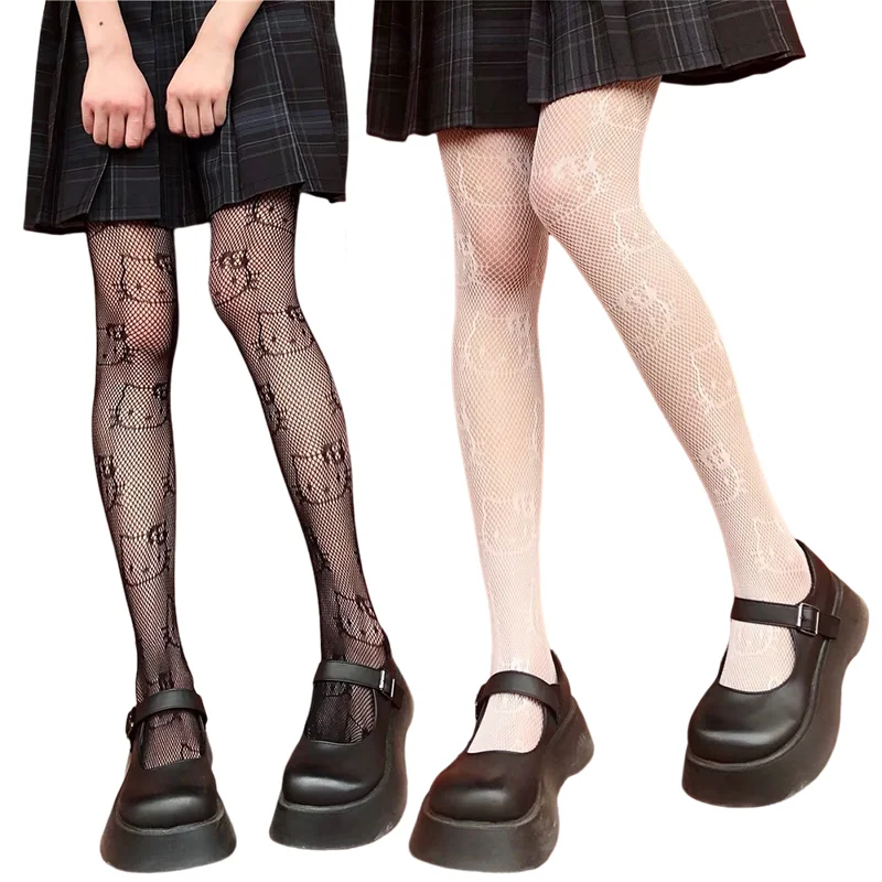 

Anime Kawaii Sanrio Hello Kitty Fishnet Socks Girl Kuromi Summer JK Hollow Thin Black Stockings Sexy Fashion Bottoming Pantyhose