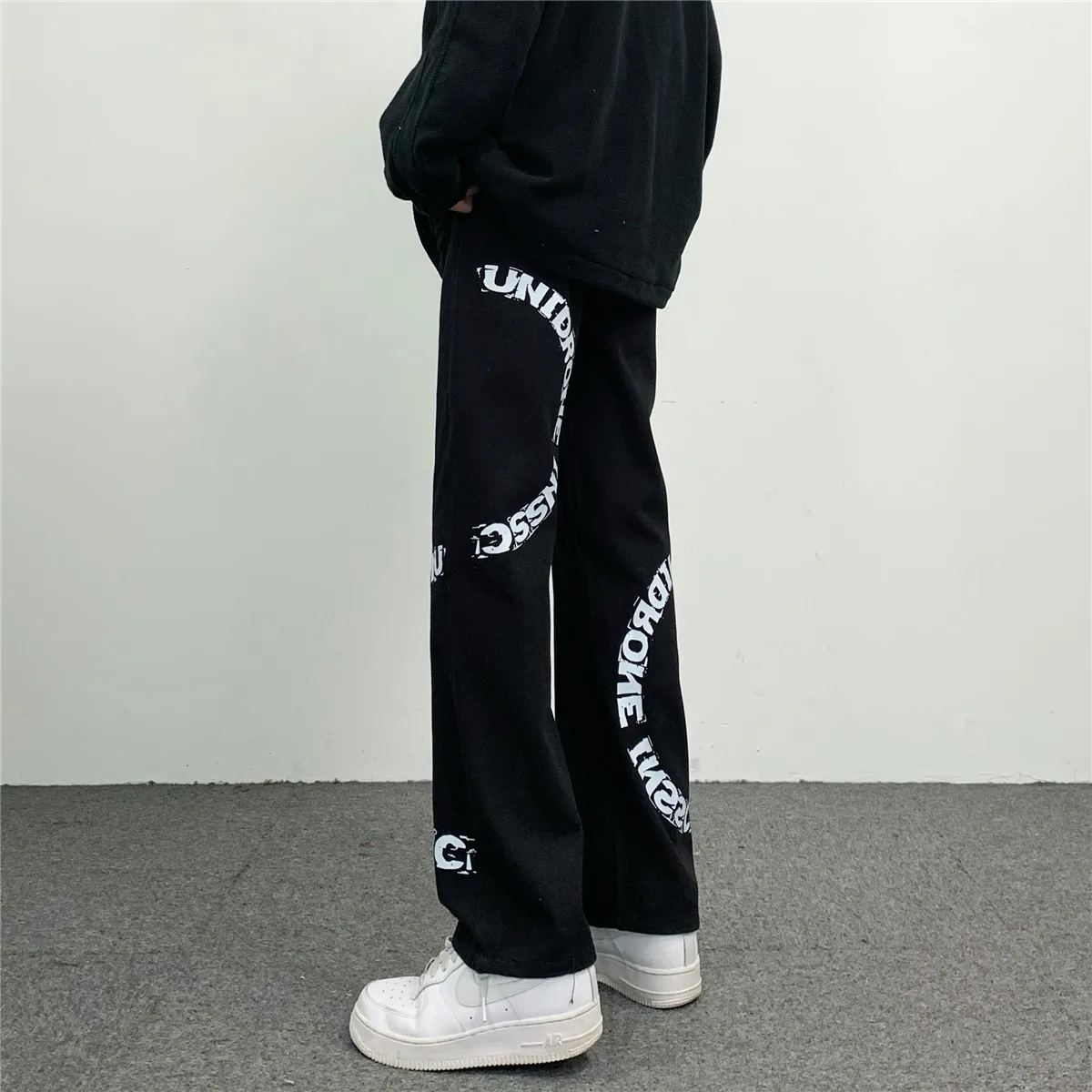 Men's Jeans Semicircle Alphabet Print Straight Jeans Unisex Denim Trousers Y2k Pants Wide Leg Pants Women's Pants Men Clothing