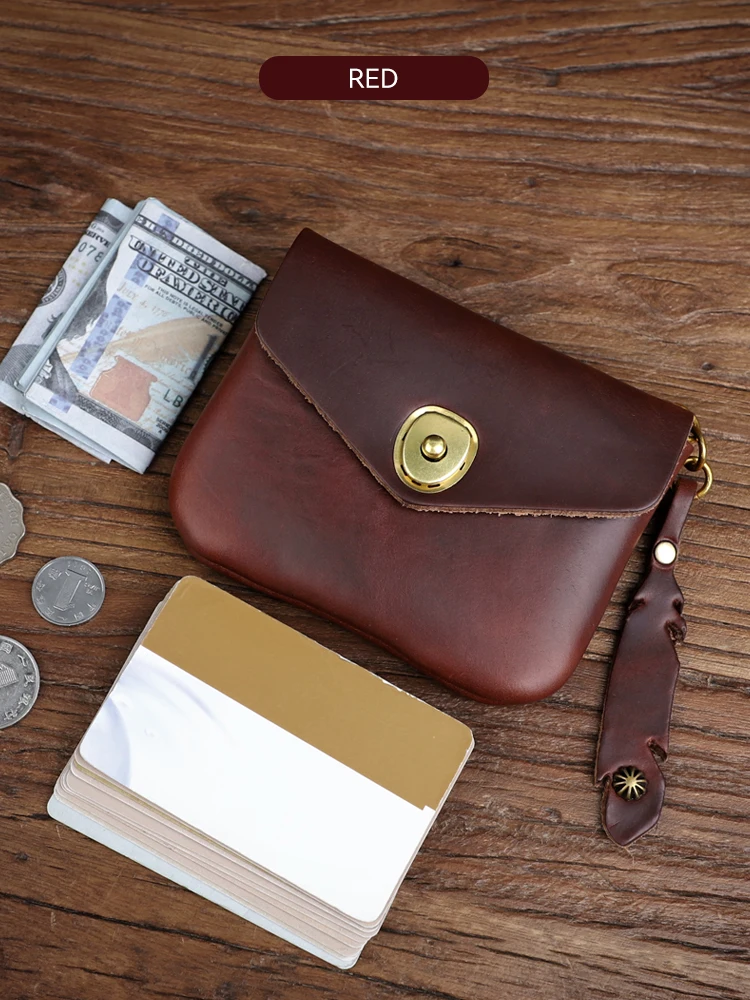 

US Horween Chromexcel Leather Coin Purse Handmade Genuine Leather Card Pocket Money Bag Portable Small Card Wallet Men, Women
