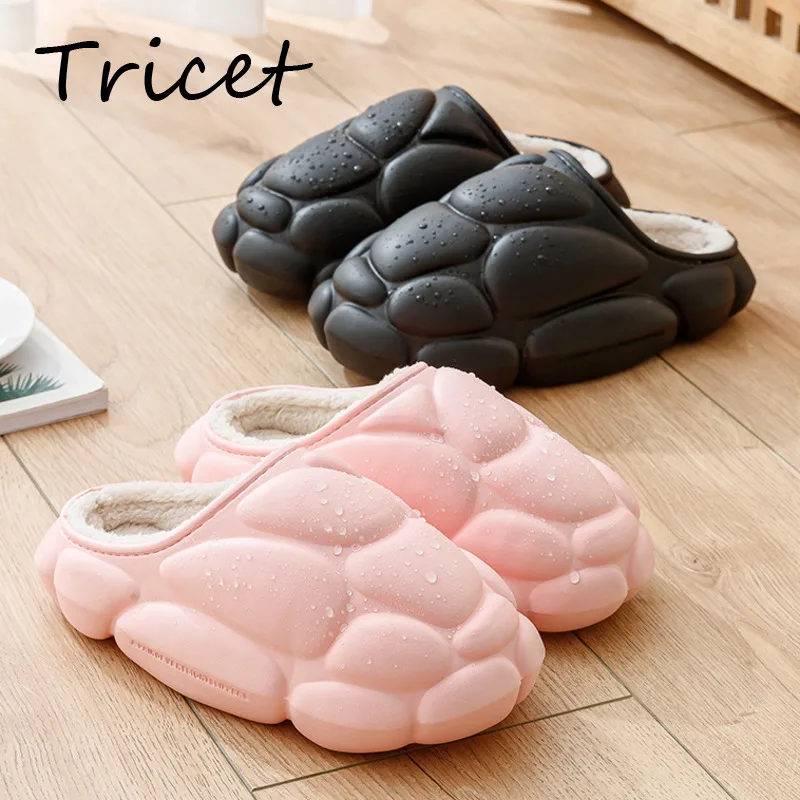 

Однотонные женские плюшевые флип-шлепанцы зимние комнатные тапочки EVA мужские теплые толстые шлепанцы домашняя Хлопковая женская обувь ра...