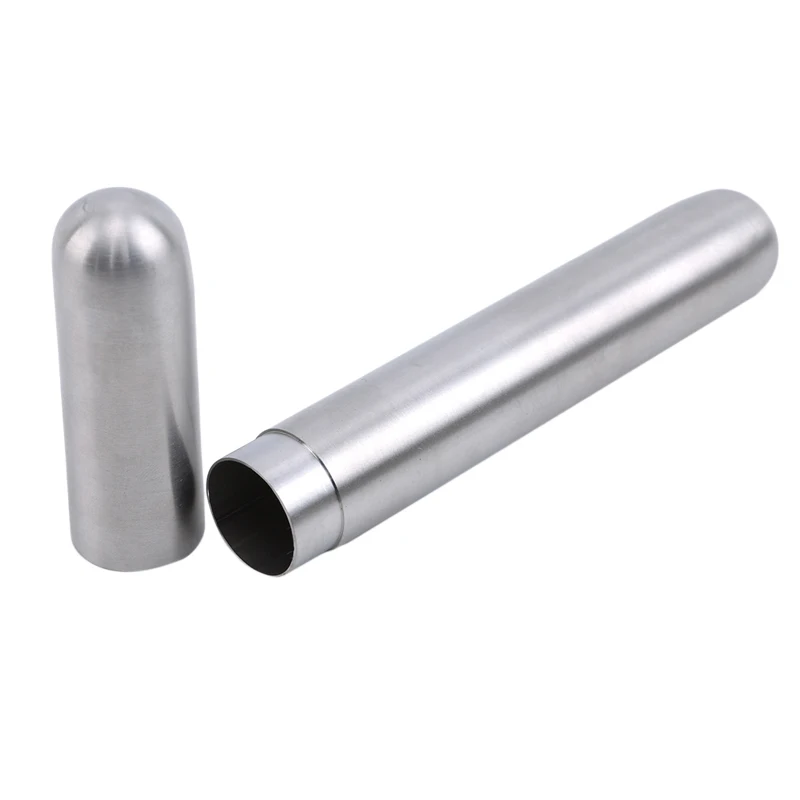 Фото Portable Stainless Steel Cigar Tube Exquisite Polished Cigar Case Single Pipe Smoking Set Cuban Cigar Cover Storage Tube №1