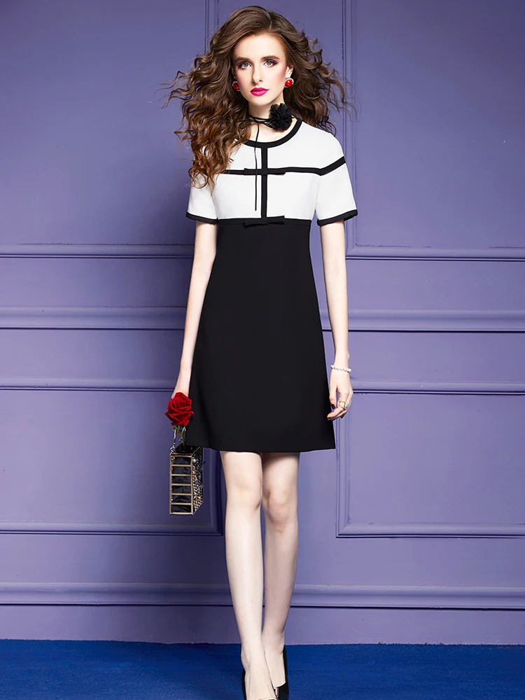

Женское платье с коротким рукавом, модельное дизайнерское белое черное платье-блок, повседневное мини-платье с коротким рукавом, лето 2023