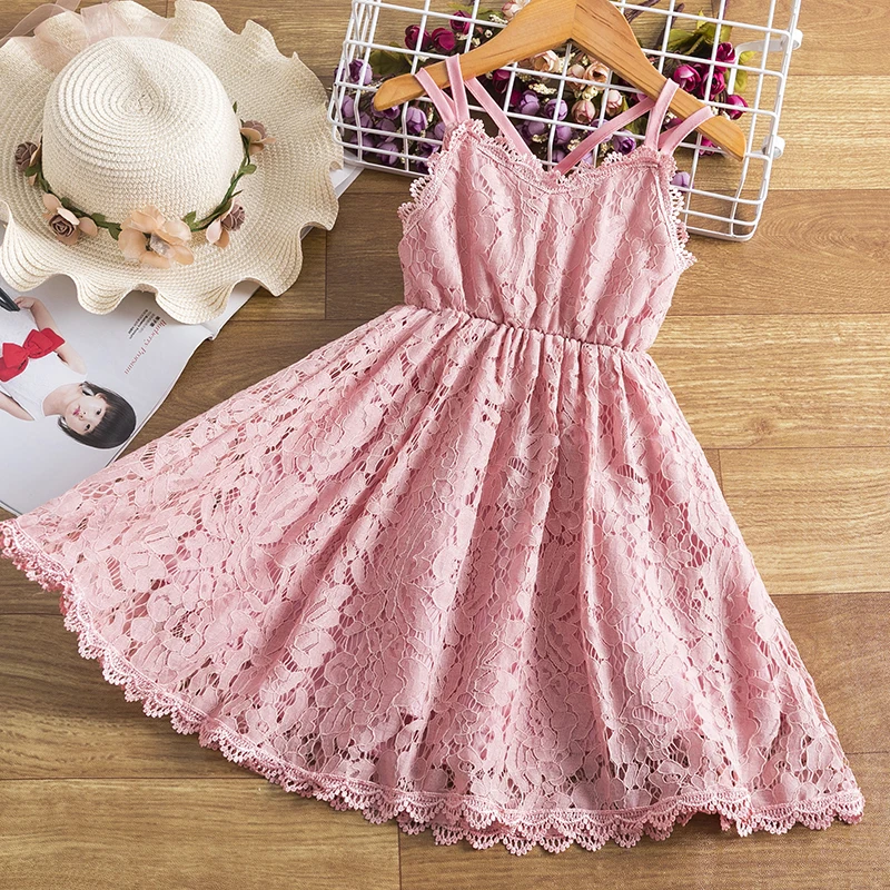 

Lace Embroidery Dresses For Girls Kids Sling Sleeveless Flower Princess Elegant Party Tutu Vestidos Children 3-8 Year Sundress