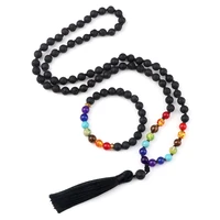 classic 7 chakra black lava natural stone beads necklace bracelet for men women life tree natural stone couple fashion jewelry