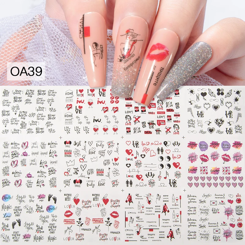 

Sexy Lips Valentines Flower Nail Sticker Romantic Heart Sliders for Nails Manicuring Nail Art Decoration Water Decals Sticker