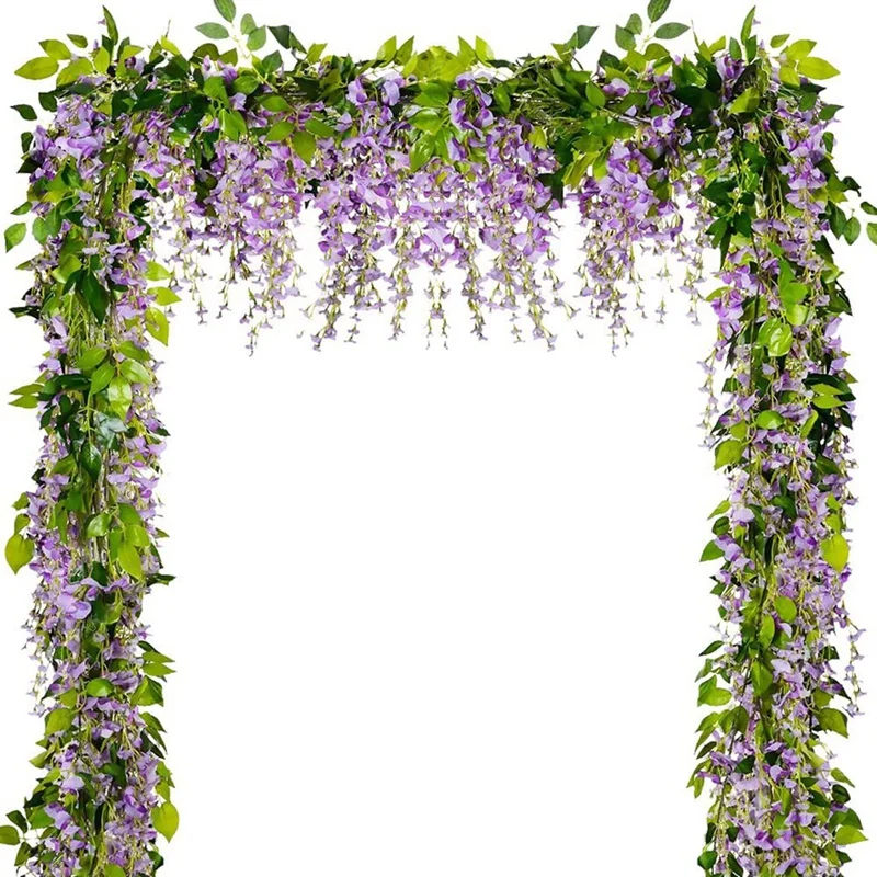 

Wisteria Garland Artificial Flowers Wisteria Vine - 5Pcs Total 29.5Ft Purple Fake Wisteria Hanging Flower