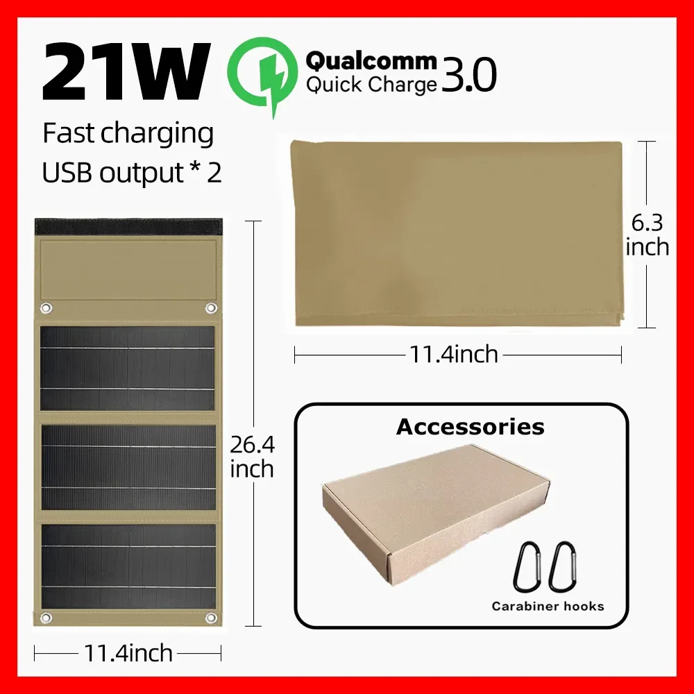 

powerful 21W Solar Panel qc3.0 5V 9V 12V Portable 2USB solar charger For camping Large capacity power bank lithium battry fan