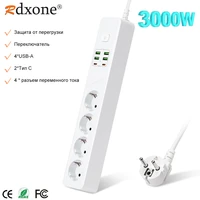 3000w eu power strip with overload protection 4usb c 2type c charger hub extension socket with switch 2m european plug extension