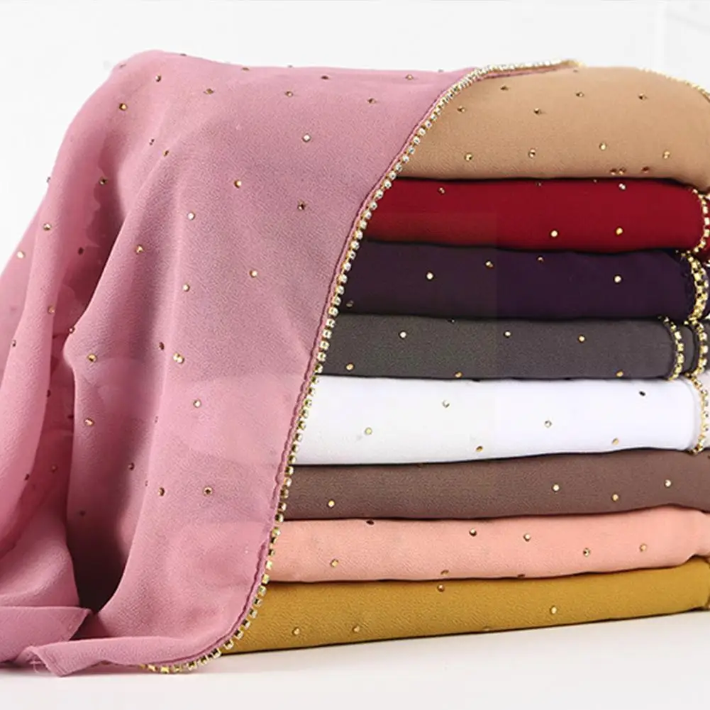 

Модная шифоновая длинная мусульманская шаль, однотонная Мягкая повязка-тюрбан для женщин, шарфы для волос S E7l0