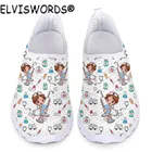 Сетчатые Женские кроссовки ELVISWORDS с цветным рисунком для медсестер, женская обувь на плоской подошве, повседневные Женские слипоны для женщин
