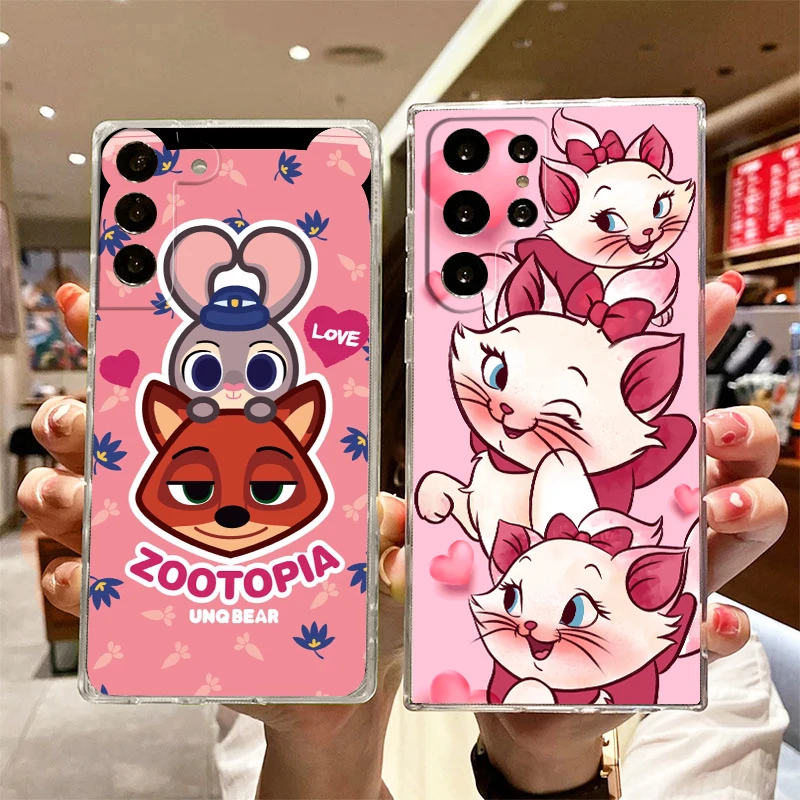 

Disney Marie Cat Judy Transparent Phone Case For Samsung S23 S22 S21 S20 FE Ultra Pro Lite S10 S10E S9 S8 Plus 5G