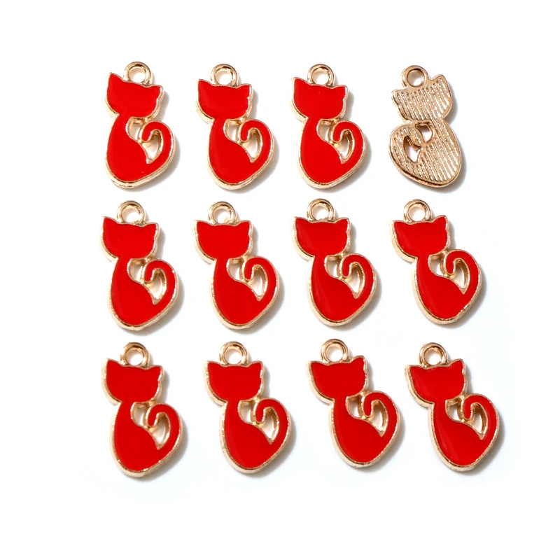 30Pcs 8*15mm Multi-Colors Alloy Metal KC Gold Drop Oil Small Cat Charms Animal Pendant For DIY Bracelet Necklace Jewelry Making images - 6