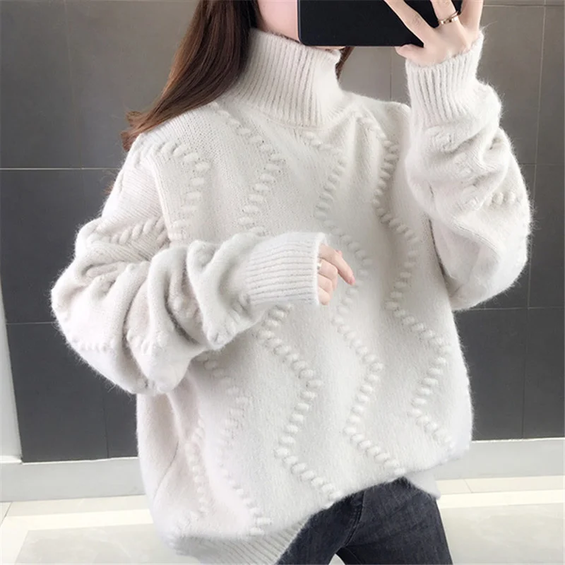 

Winter Autumn Korean Thick Turtleneck Knitting Sweater Women Pullover Jumpers Ladies Solid Color High Collar Knitted Tops Female