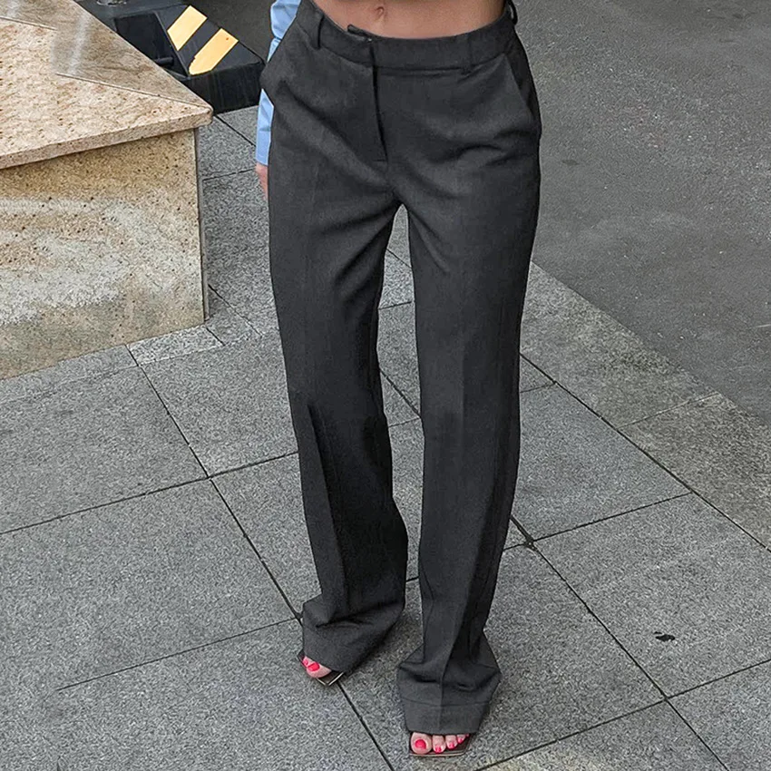 

2023 New Spring Autumn Office Lady Trousers Ladies Work Long Pants Women Fashion Pocket Zipper Button Full Length Trousers