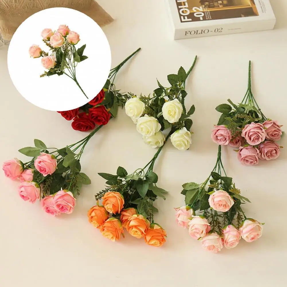 

1 Bunch Convenient Art Flower Handicraft Delicate Hard to Fade Artificial Flower Elegant Artificial Rose Decor