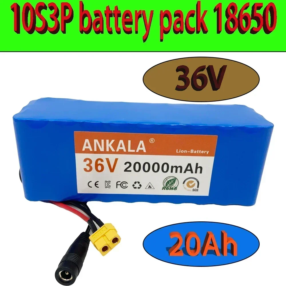 

36V 20Ah 18650 Rechargeable lithium Battery pack 10S3P 500W High power for Modified Bikes Scooter Electric Vehicle,With BMS XT30