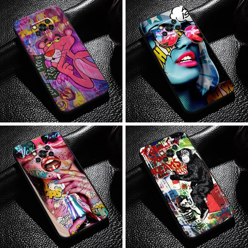 

Street Graffiti Oil Painting For Xiaomi Poco X3 Pro NFC X3 GT Phone Case Funda Soft Liquid Silicon Carcasa Black Back