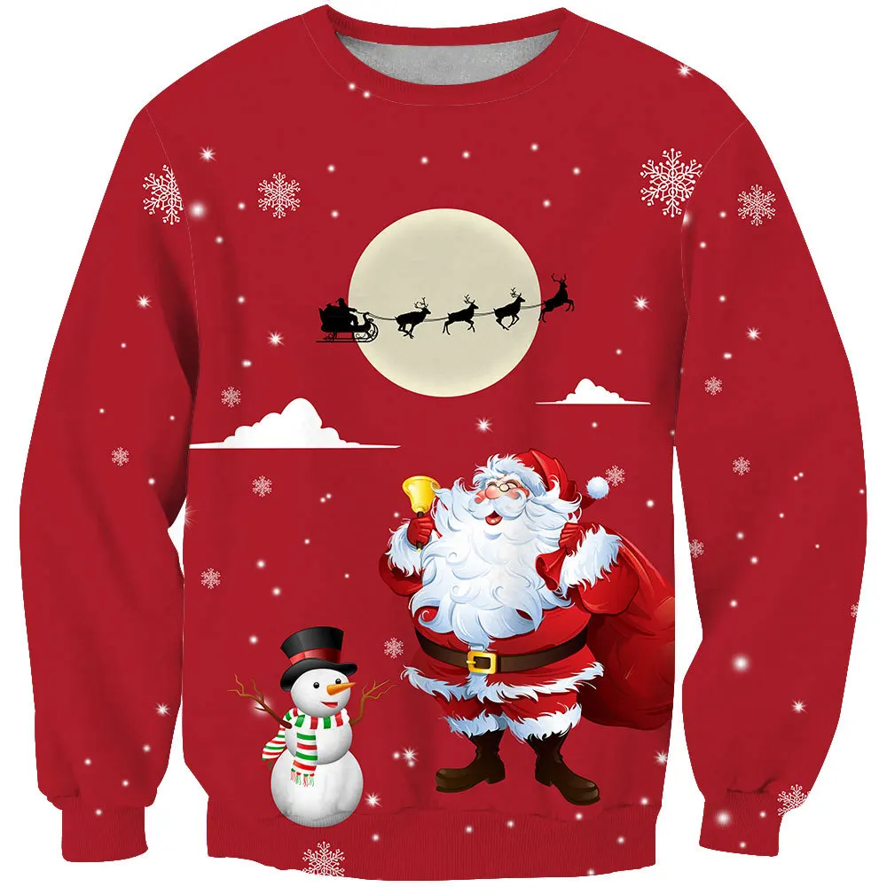 

Autumn Winter Women Pullover Christmas Sweatshirts 3D Print Funny Santa Claus Long Sleeve Tops Casual Hoodie Female Clothing