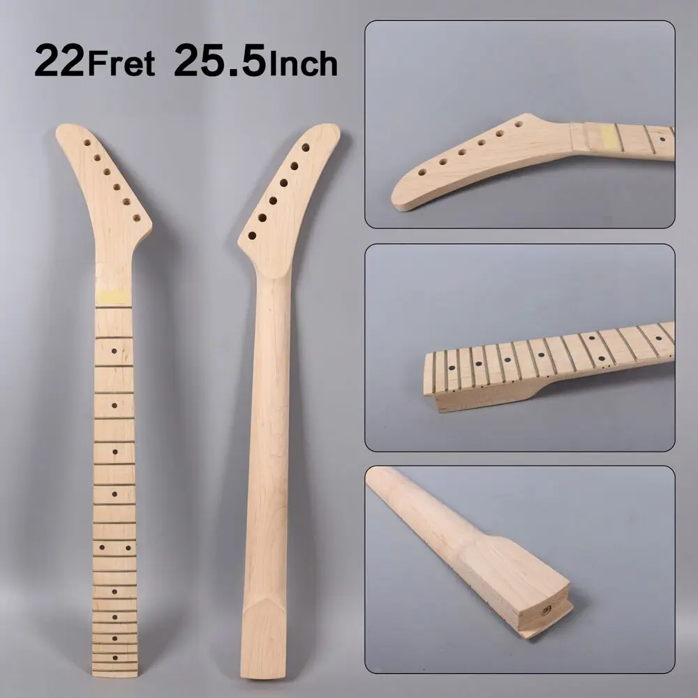 

Yinfente Reverse Guitar Neck Maple Fretboard 25.5inch 22Fret Banana Head Locking Nut #X8