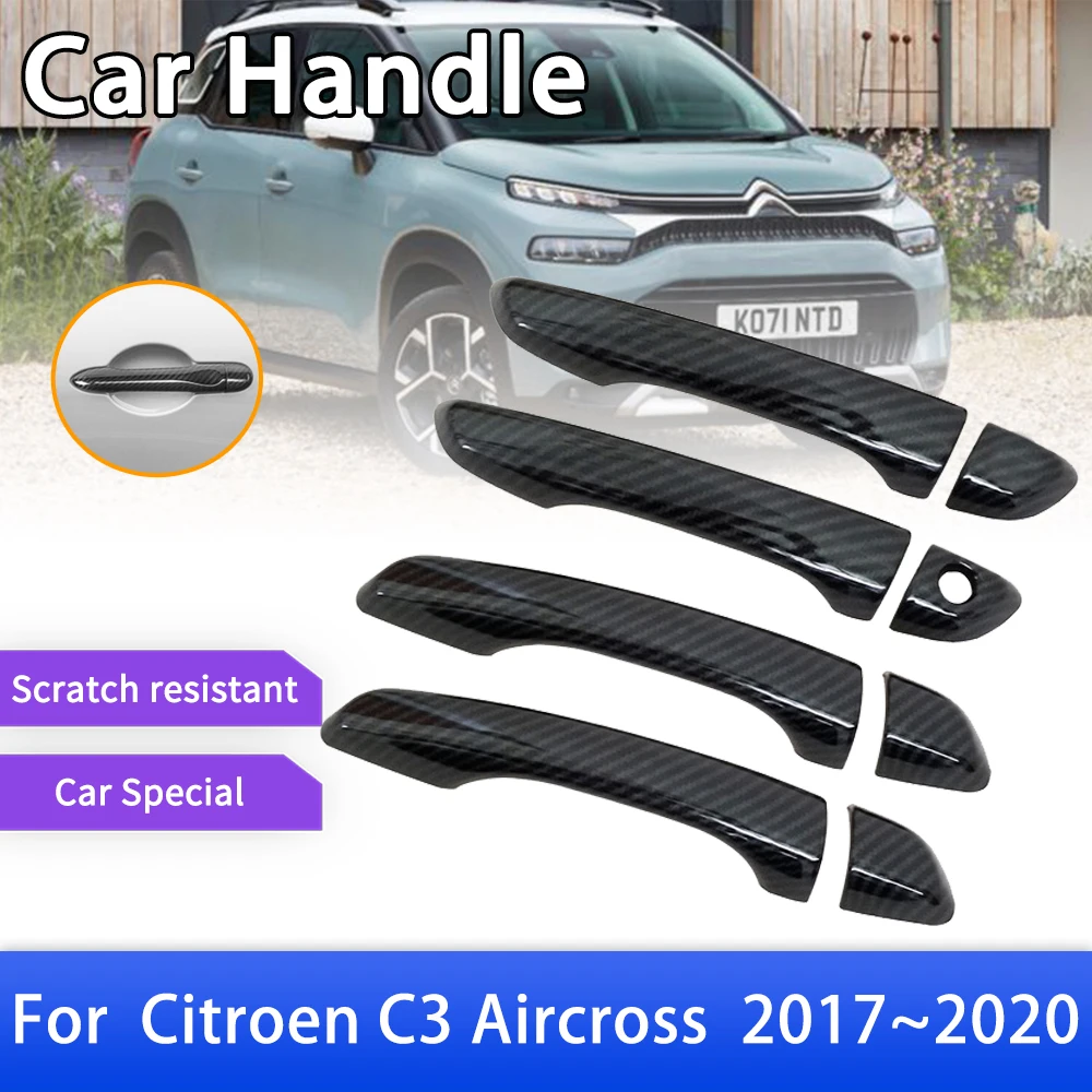 

Наружная крышка дверной ручки из углеродного волокна, отделка для Citroen C3 Aircross 2017 2018 2019 2020, декоративные аксессуары для стайлинга автомобиля, наклейки