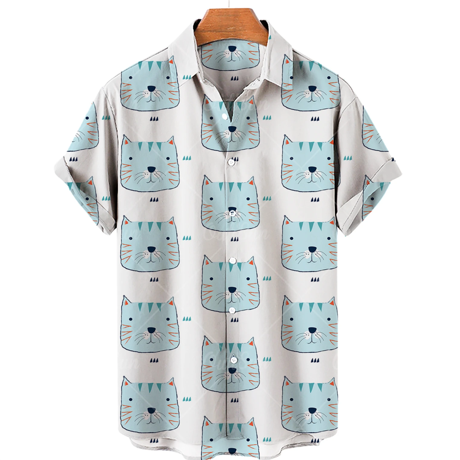 

New Summer Men Cute Cat Print Shirt Hawaiian Shirt Casual Top Large Size Loose Simple Shirt Women Single Breasted Button Top 5xl
