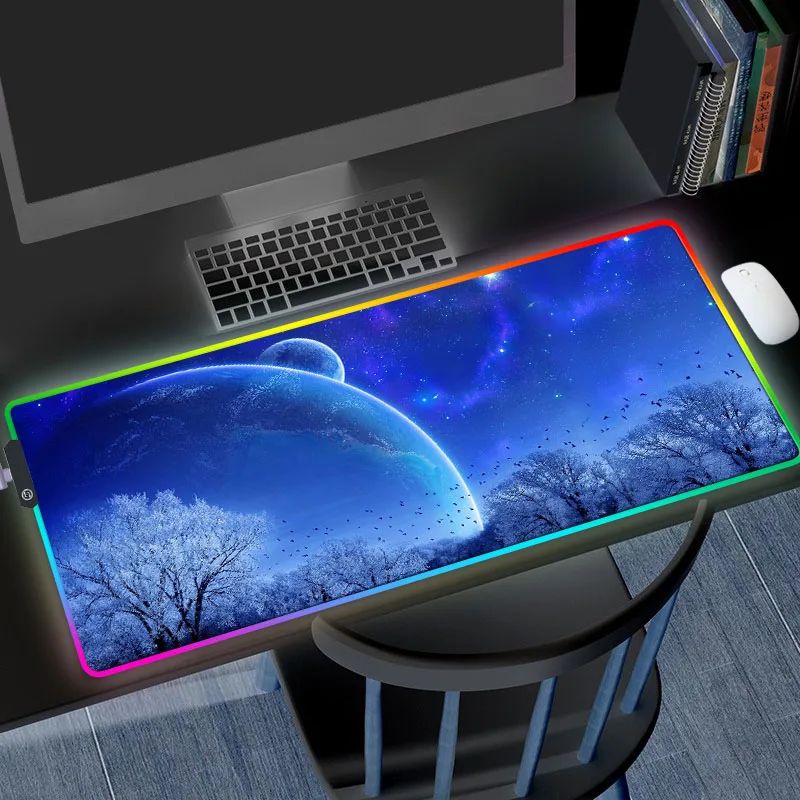 

Светящийся коврик для мыши, розовый коврик для мыши XXL с изображением пейзажа, масляный женский коврик для мыши, игровой коврик для мыши 900x400,...