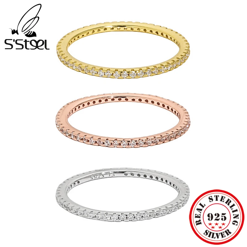 

S'STEEL Korean Small Design Zircon 925 Sterling Silver Rings For Women Rose Gold Promise Ring Gift For Girlfriend Fine Jewelry