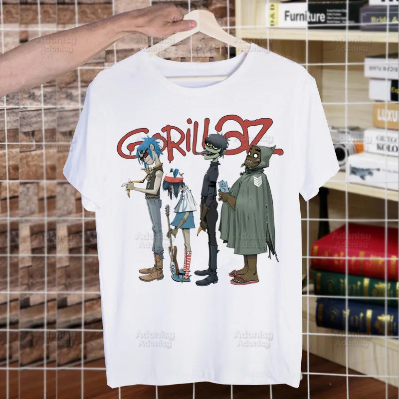 

Забавная Мужская футболка Gorillaz в стиле панк-рок с мультипликационным принтом, Новая повседневная футболка с коротким рукавом в стиле чакхан, футболка унисекс с принтом Манга