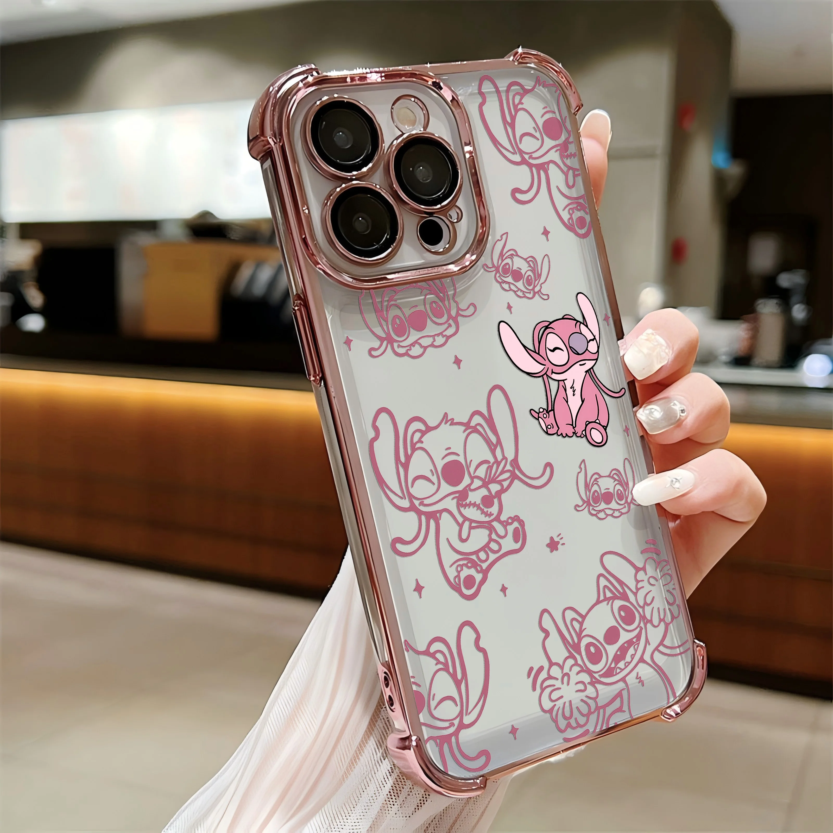 Luxury Disneies Stitch Angel Plating Case For Oppo A98 A97 A9 A79 A78 A76 A74 A72 A5 A54 A55 A17 A16 A15 4G 5G Anti-Fall Cover