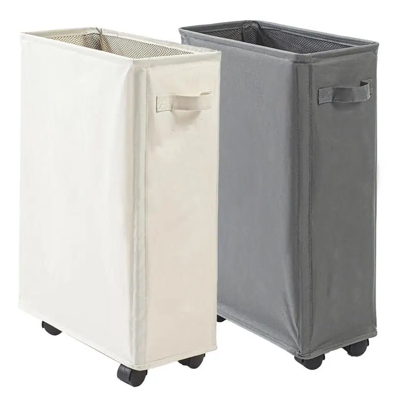 

Rolling Laundry Basket Large Slim Washing Basket On Wheels 50L Freestanding Narrow Corner Bin With Handle Dirty Clothes Storage